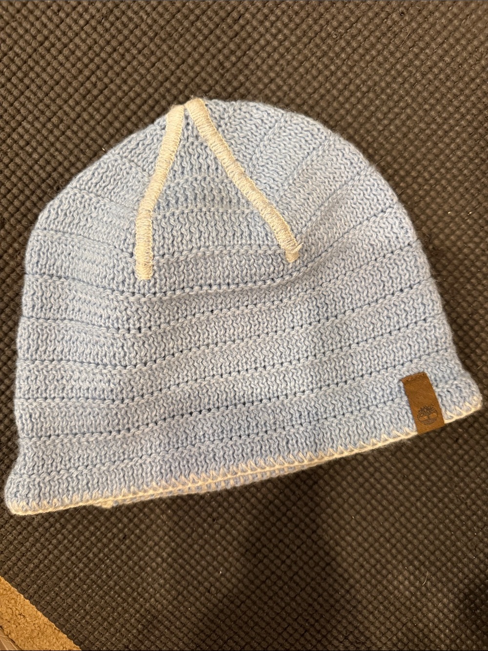 Timberland Light Blue Knit Kids Beanie with Cream Trim